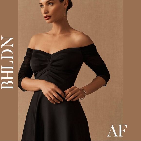 BHLDN BOWDEN SATIN GOWN BLACK NEW NWT SIZES 6 - Picture 5 of 12